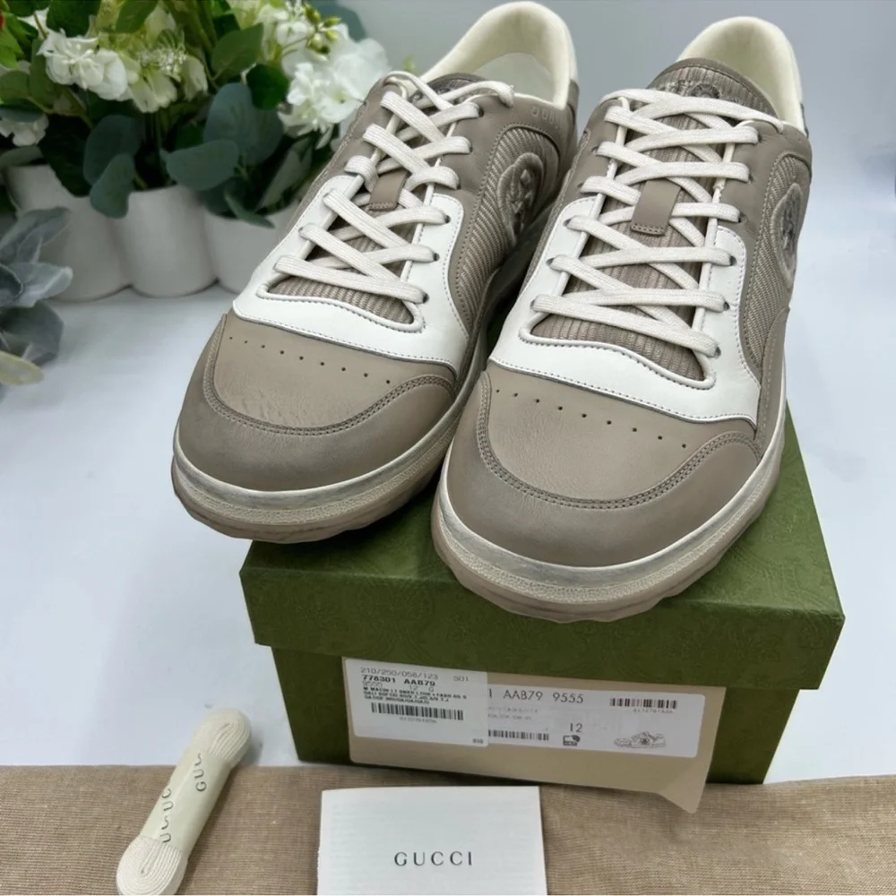 Men’s Gucci Mac 80 Dune beige low top sneakers size 12 made in Italy
